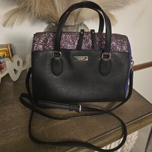 kate spade Black Satchel with Purple Glitter Top Accent